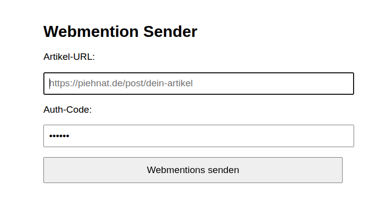 Screenshot des Webmention Scripts im Browser